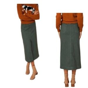 Rachel Antonoff Carlotta Split Midi Skirt Pine Green Soft Denim Size 6
